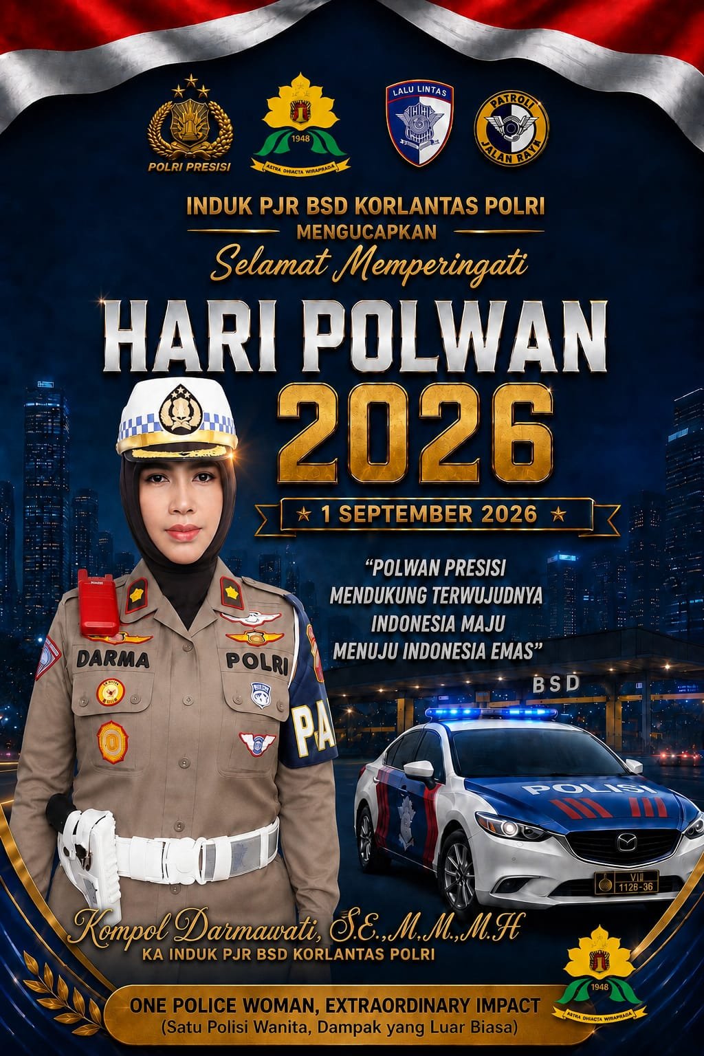 KA Induk PJR BSD Korlantas Polri Kompol Darmawati, SE, SH, MH Ucapkan Selamat Hari Polwan 2026