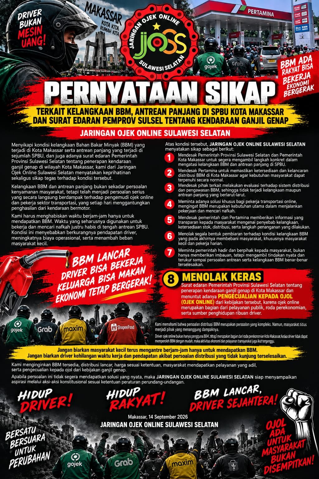 BBM Langka, Pendapatan Terancam! JOSS Siap Kepung Pertamina dan DPRD Sulsel